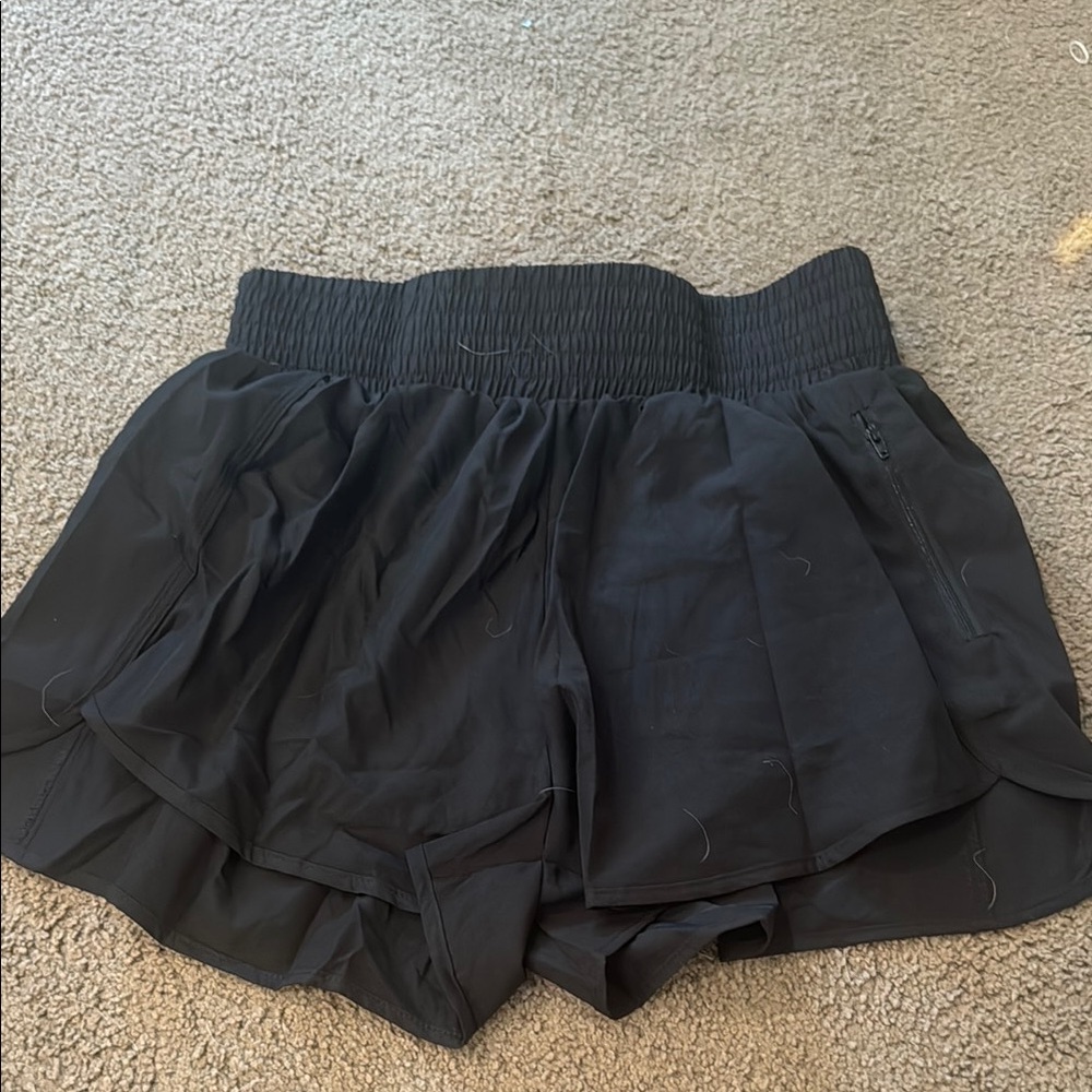 Fabletics Black Athletic Shorts with Ruffled Hem